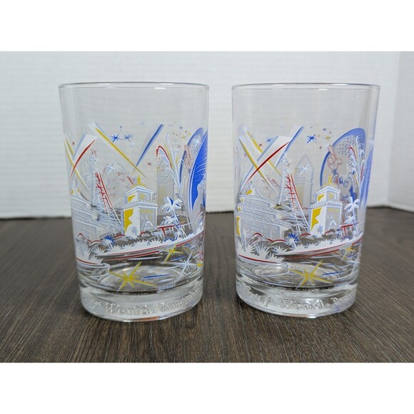 McDonalds Walt Disney World 25th Anniversary Mickey Mouse Epcot Drink Glasses - Picture 2 of 9